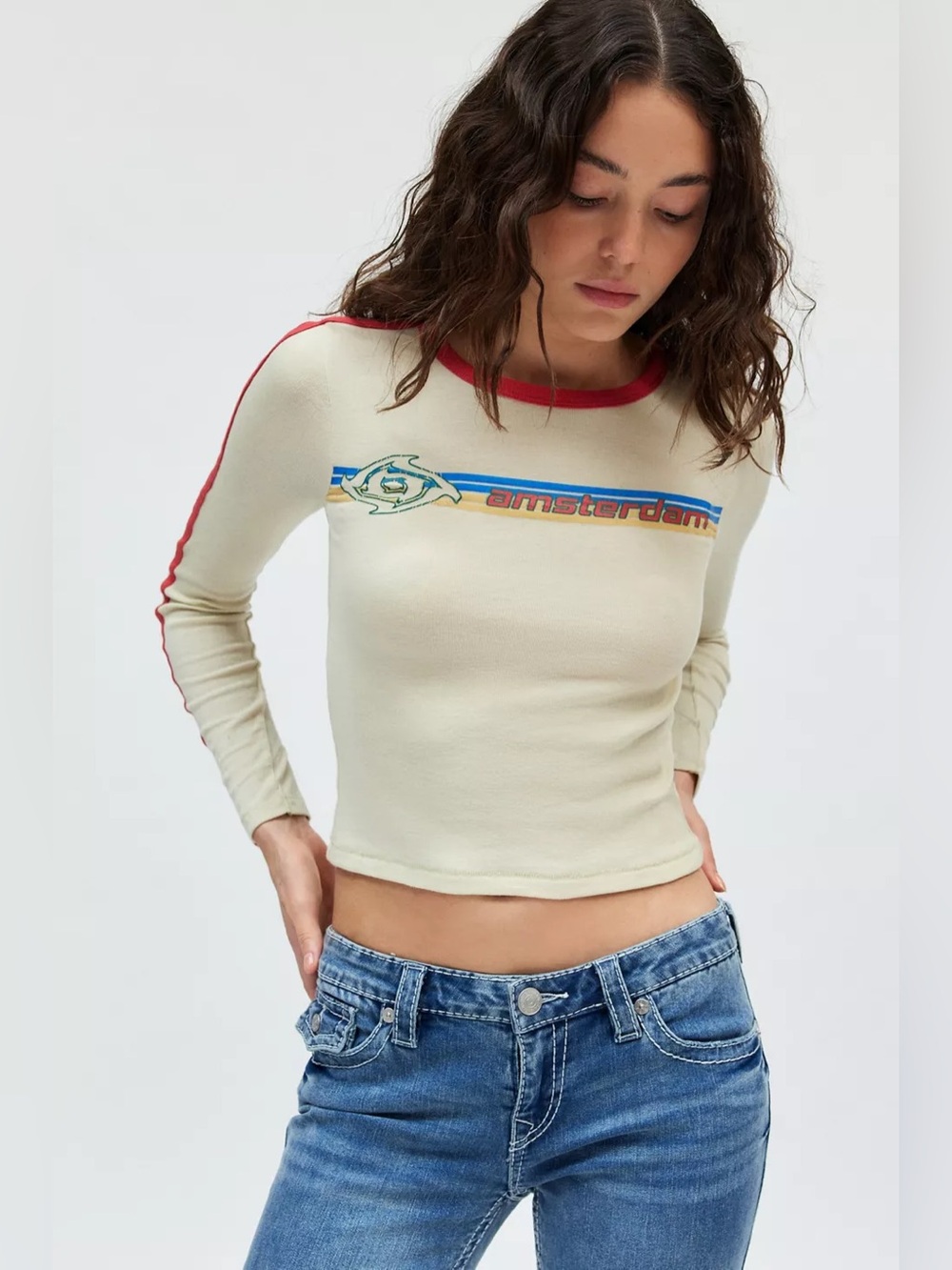 UO Y2K 90s Retro BDG Amsterdam Graphic Too Perfect Long Sleeve Tee Size Medium